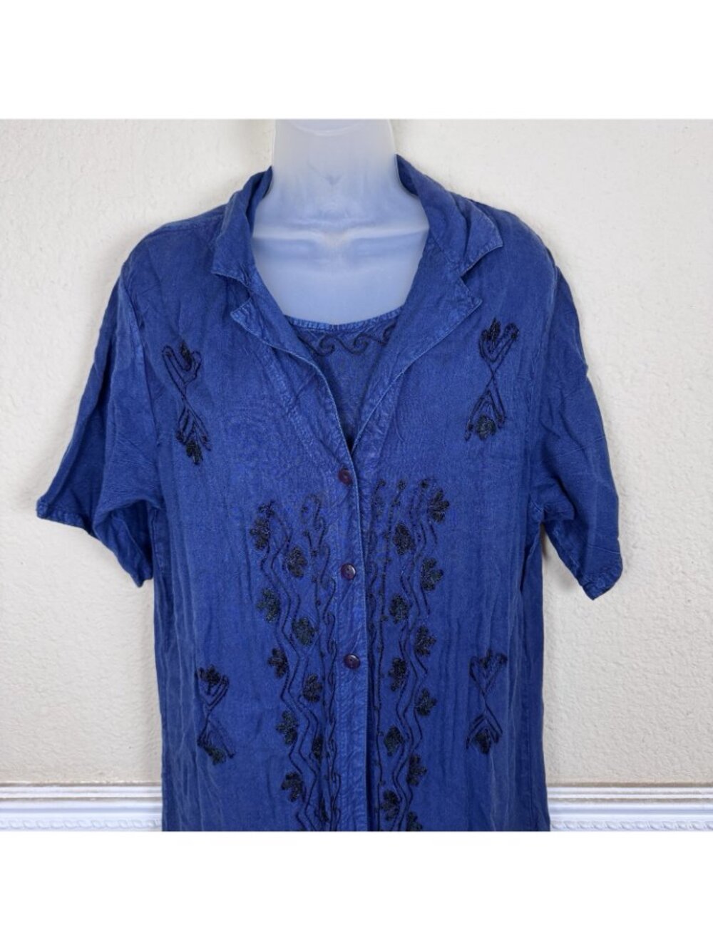 MPH Collection VTG  2 Piece Boho L  Maxi Dress Embroidered Hippie Blue Overcoat - Picture 7 of 12